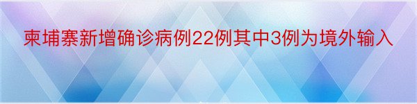 柬埔寨新增确诊病例22例其中3例为境外输入