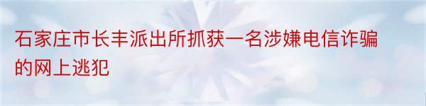 石家庄市长丰派出所抓获一名涉嫌电信诈骗的网上逃犯