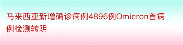 马来西亚新增确诊病例4896例Omicron首病例检测转阴