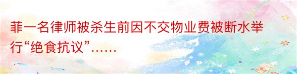 菲一名律师被杀生前因不交物业费被断水举行“绝食抗议”……