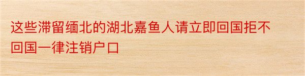 这些滞留缅北的湖北嘉鱼人请立即回国拒不回国一律注销户口